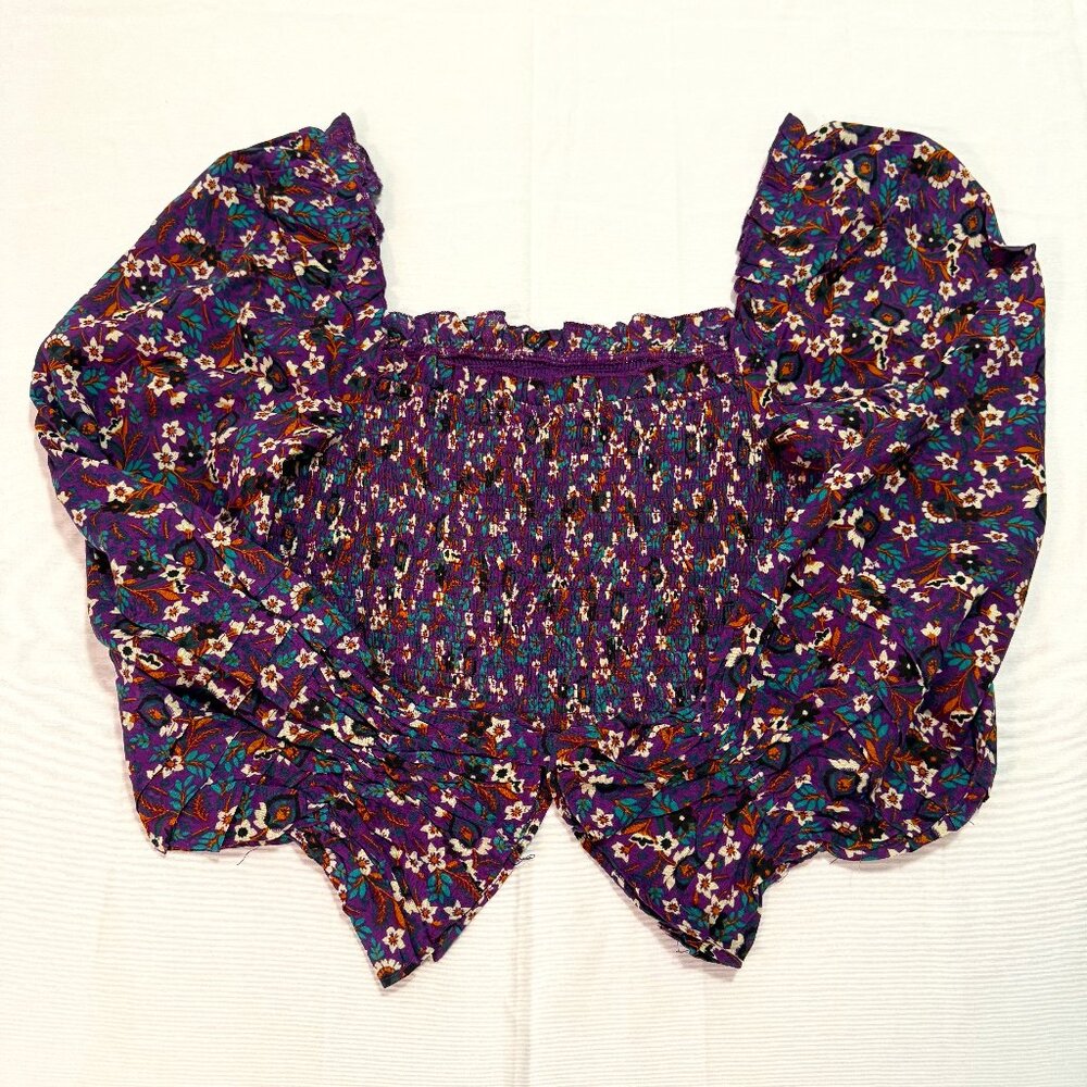 Band Of The Free Womens Agathe Purple Floral Smocked Top NWT Medium